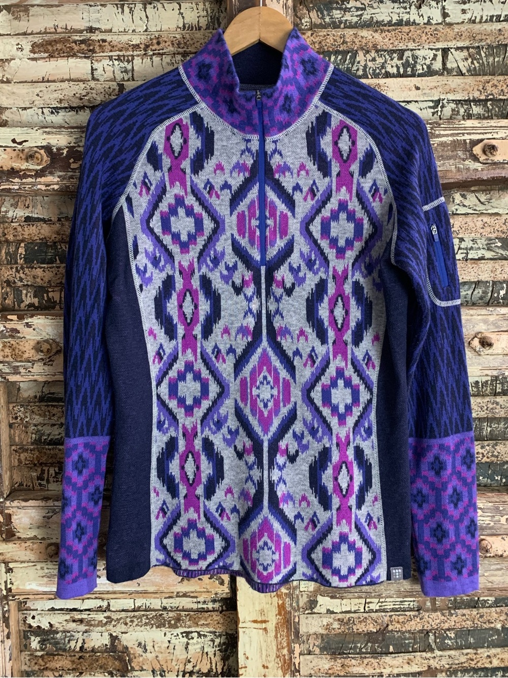 Title Nine Super Power Merino Wool 1/4 Zip Geometric Ski Sweater, Athleisure, M